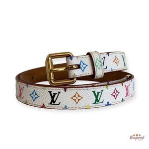 Authentic Louis Vuitton Multicolor Monogram Coated Canvas Leather Skinny Belt 75